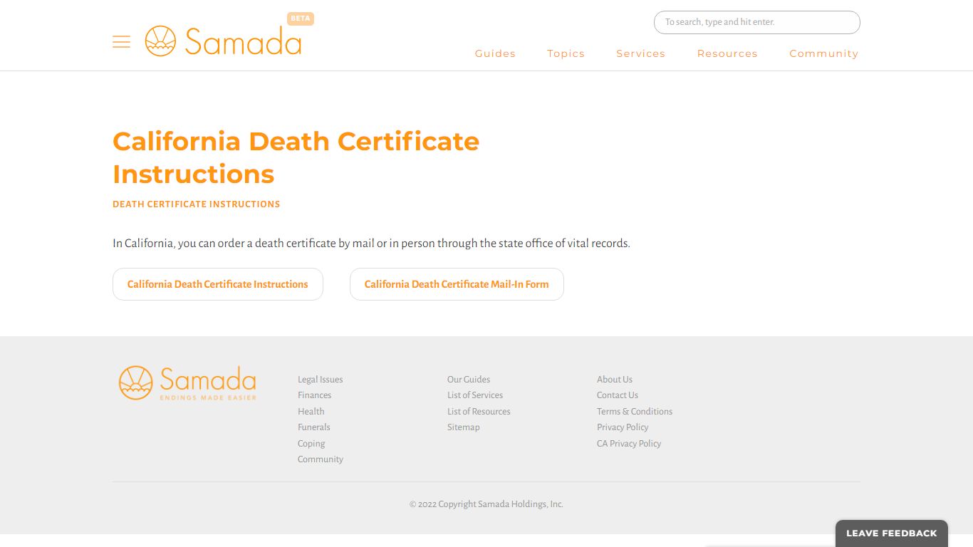 California Death Certificate Instructions - Samada